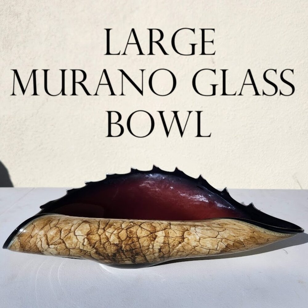 Hand Blown Murano Style Art Glass Folded Bowl Conch Shell Handmade Poland Approx